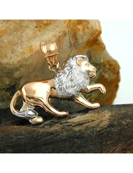pendant 15x23mm lion bicolor rhodium plated 9k rose gold