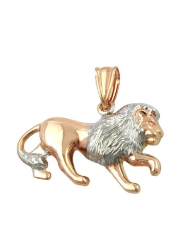 pendant 15x23mm lion bicolor rhodium plated 9k rose gold