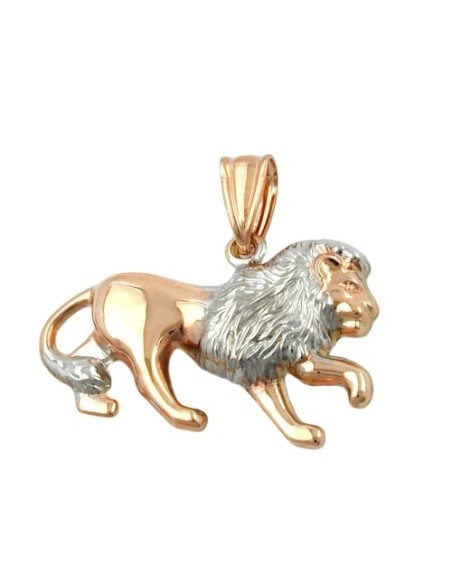 pendant 15x23mm lion bicolor rhodium plated 9k rose gold