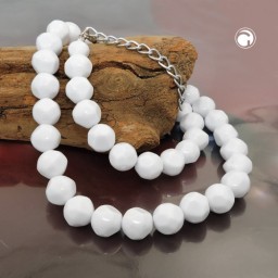 necklace beads 10mm white shiny 50cm