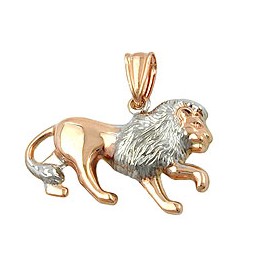 pendant 15x23mm lion bicolor rhodium plated 9k rose gold