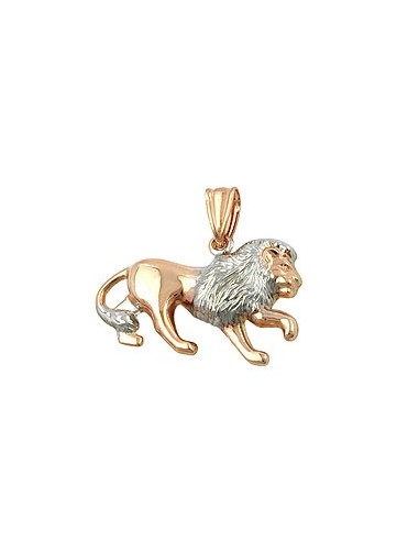 pendant 15x23mm lion bicolor rhodium plated 9k rose gold