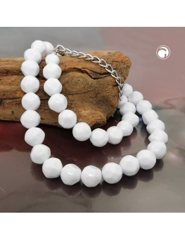 necklace beads 10mm white shiny 50cm