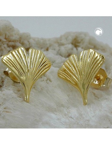 stud earrings 12mm ginkgo leaf shiny 9k gold