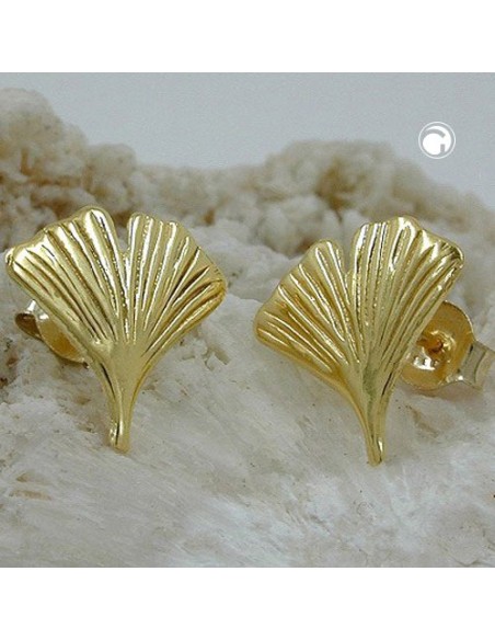 stud earrings 12mm ginkgo leaf shiny 9k gold