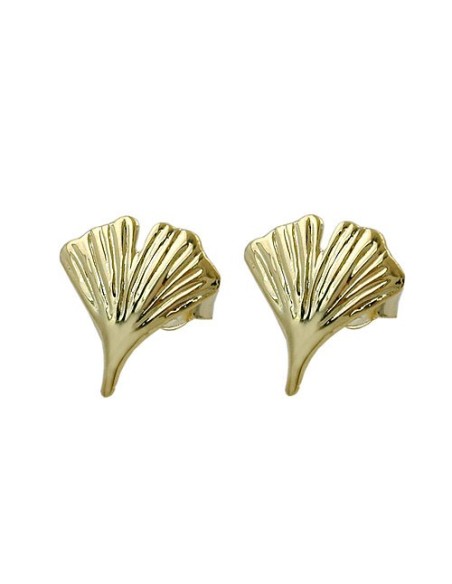 stud earrings 12mm ginkgo leaf shiny 9k gold