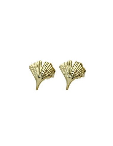 stud earrings 12mm ginkgo leaf shiny 9k gold