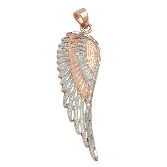 pendant 36x13mm angel wings bicolor rhodium plated 9k rose gold