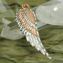 pendant 36x13mm angel wings bicolor rhodium plated 9k rose gold