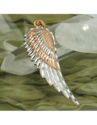 pendant 36x13mm angel wings bicolor rhodium plated 9k rose gold