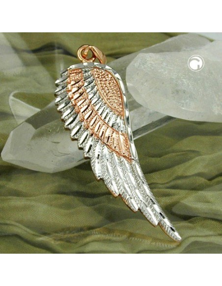 pendant 36x13mm angel wings bicolor rhodium plated 9k rose gold