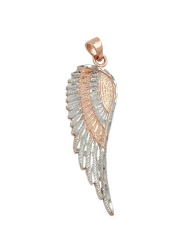pendant 36x13mm angel wings bicolor rhodium plated 9k rose gold
