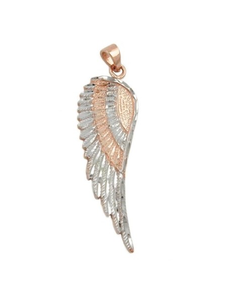 pendant 36x13mm angel wings bicolor rhodium plated 9k rose gold