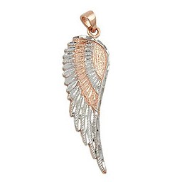 pendant 36x13mm angel wings bicolor rhodium plated 9k rose gold