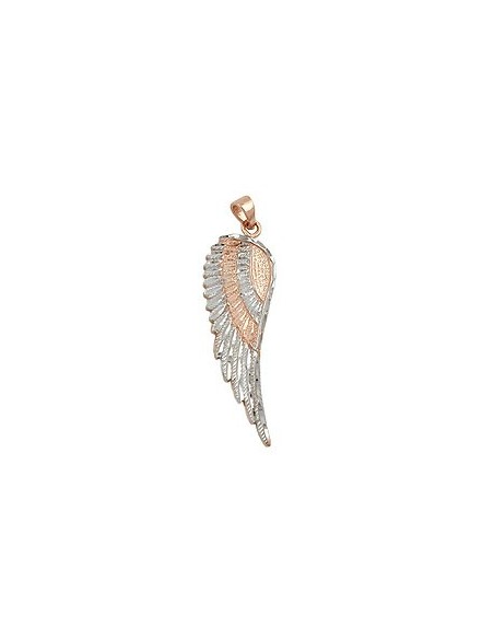 pendant 36x13mm angel wings bicolor rhodium plated 9k rose gold