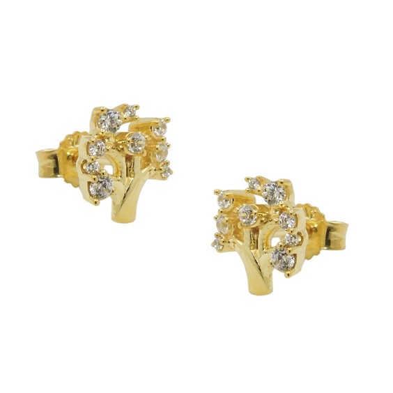 stud earrings 9x8mm tree with zirconias 9k gold