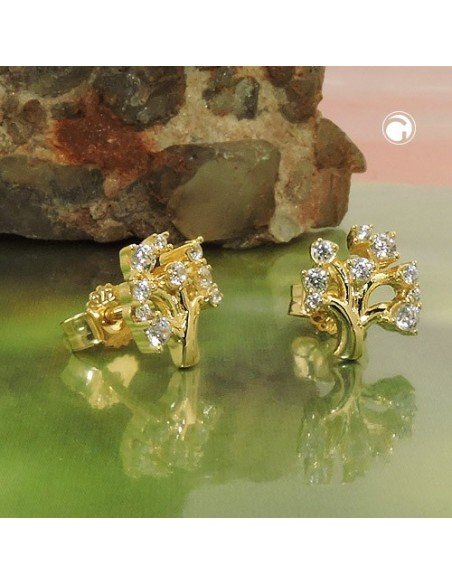 stud earrings 9x8mm tree with zirconias 9k gold
