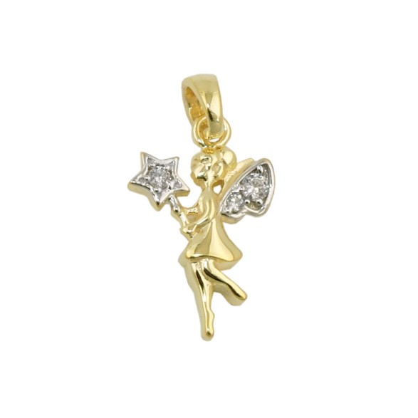 pendant fairy with zirconias 9k gold