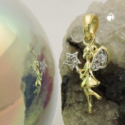 pendant fairy with zirconias 9k gold