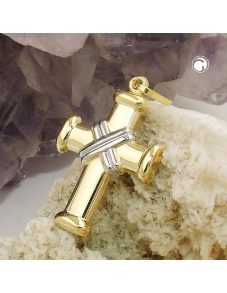 pendant cross rhodium-plated 9k gold