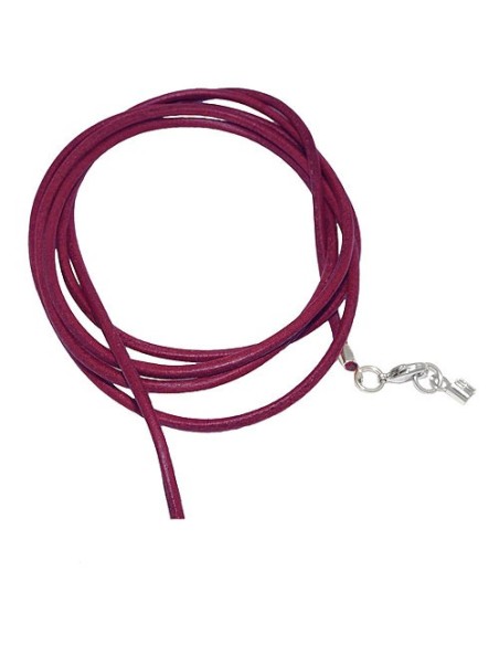 leather strap round cord cowhide 2mm fuchsia berry colored with 1x clasp silver colored ca. 1m