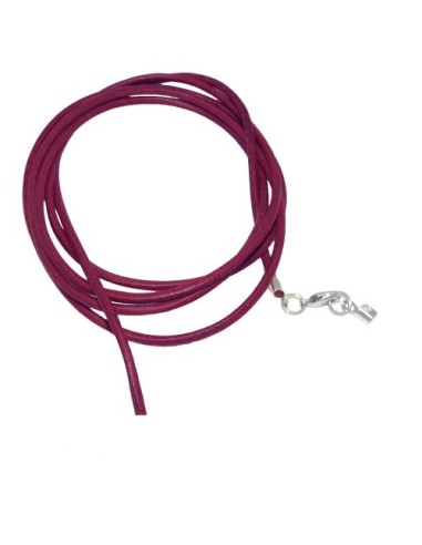 leather strap round cord cowhide 2mm fuchsia berry colored with 1x clasp silver colored ca. 1m