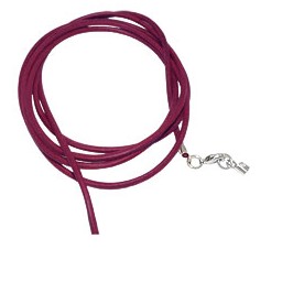 leather strap round cord cowhide 2mm fuchsia berry colored with 1x clasp silver colored ca. 1m