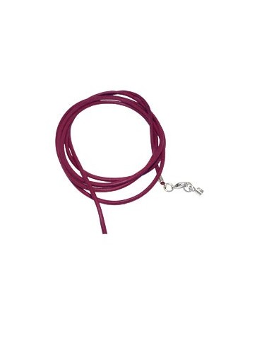 leather strap round cord cowhide 2mm fuchsia berry colored with 1x clasp silver colored ca. 1m