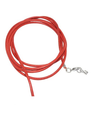 leather strap round cord cowhide 2mm orange colored with 1x clasp silver colored ca. 1m