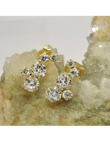 stud earrings 12x6mm bow each 5 zirconias 9k gold
