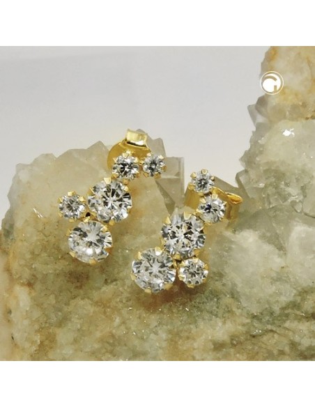 stud earrings 12x6mm bow each 5 zirconias 9k gold