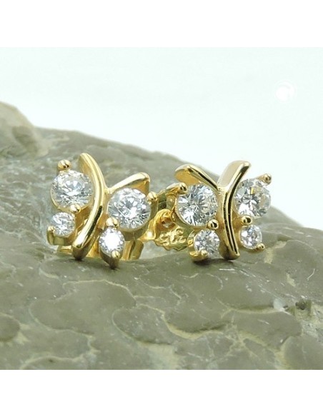 stud earrings 6x6mm butterfly with 4 zirconias 9k gold
