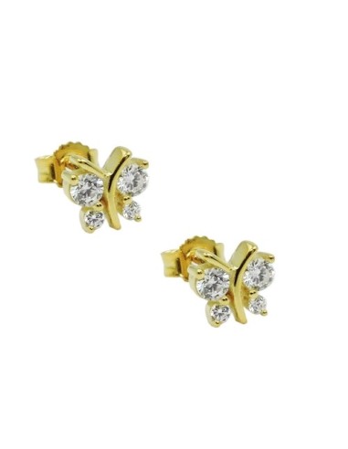 stud earrings 6x6mm butterfly with 4 zirconias 9k gold