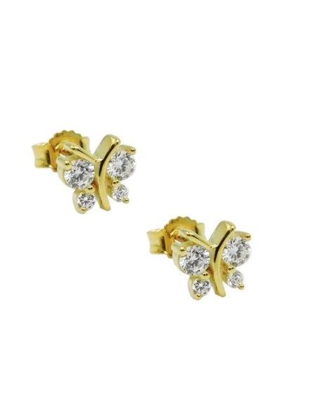 stud earrings 6x6mm butterfly with 4 zirconias 9k gold