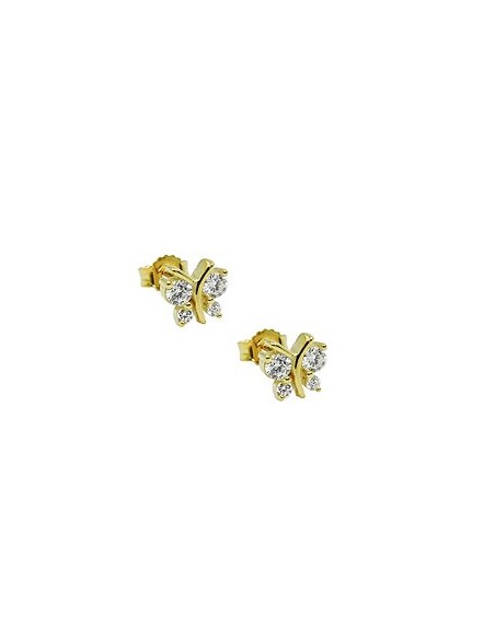 stud earrings 6x6mm butterfly with 4 zirconias 9k gold
