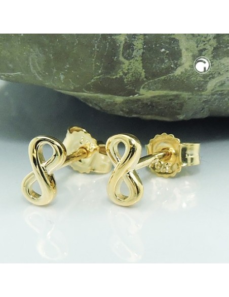 stud earrings 6x3mm infinity sign shiny 18k gold