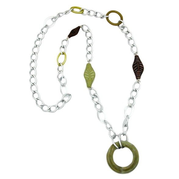 necklace wide curb chain green pearls