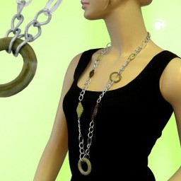 necklace wide curb chain green pearls