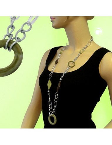 necklace wide curb chain green pearls