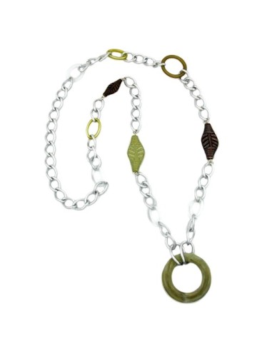 necklace wide curb chain green pearls