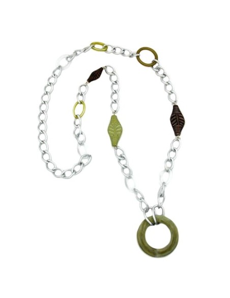 necklace wide curb chain green pearls