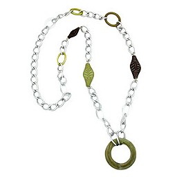 necklace wide curb chain green pearls