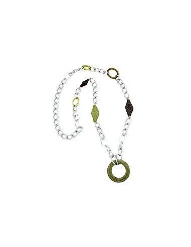 necklace wide curb chain green pearls