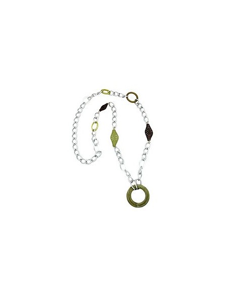 necklace wide curb chain green pearls
