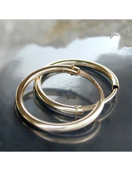 hoop earrings 1x1mm wire hoop with plug-in closure shiny 9kt gold