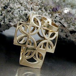 pendant 15x12mm cross filigree half circles back bicolor 9k gold