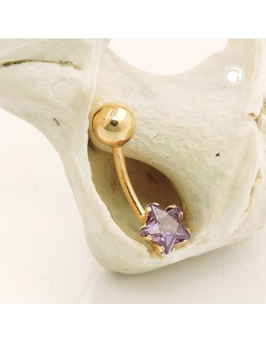belly button piercing bananabell 18x6mm star cubic zirconia amethyst with ball 14k gold