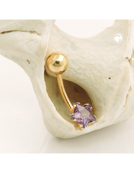 belly button piercing bananabell 18x6mm star cubic zirconia amethyst with ball 14k gold