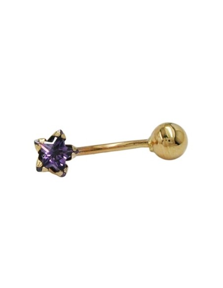 belly button piercing bananabell 18x6mm star cubic zirconia amethyst with ball 14k gold