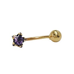 belly button piercing bananabell 18x6mm star cubic zirconia amethyst with ball 14k gold